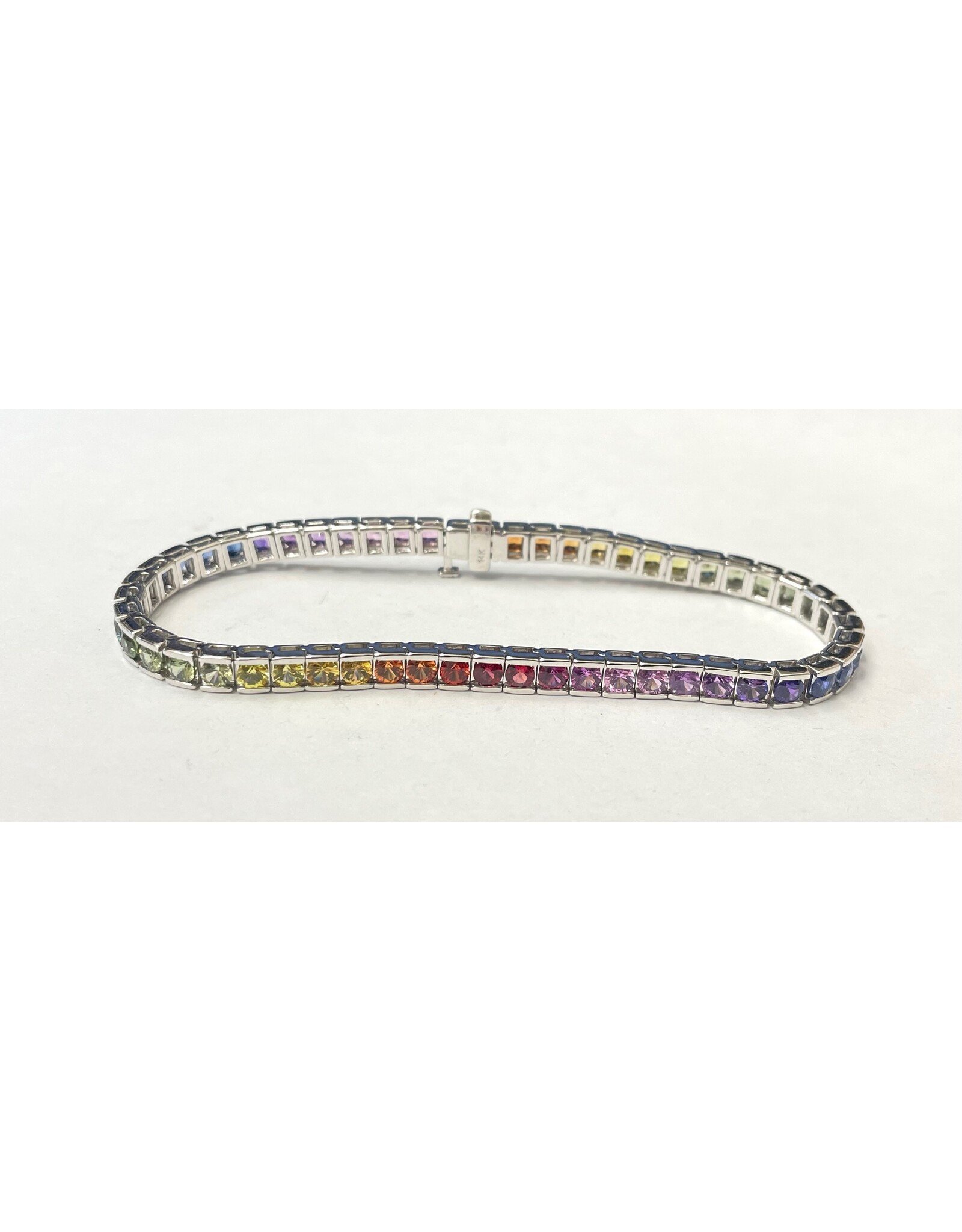 Rainbow Sapphire Tennis Bracelet 14KW