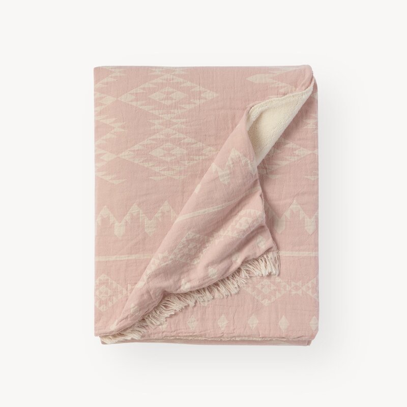 Pokoloko Fleece Lined Throw Atlas Pastel Pink
