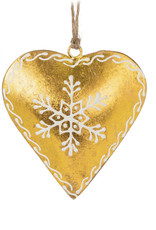 Snowflake Heart Ornament Gold 4”W
