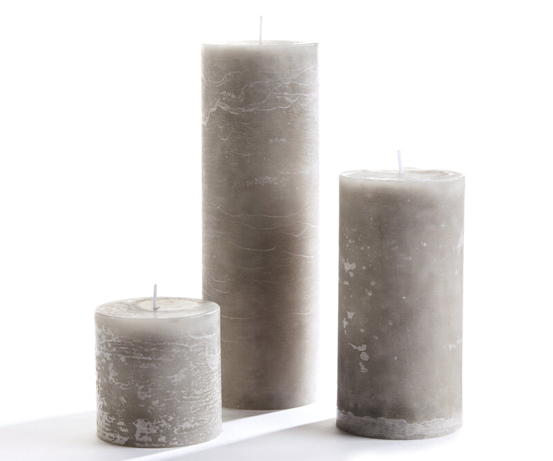 Grey Rustic Pillar Candle 9"