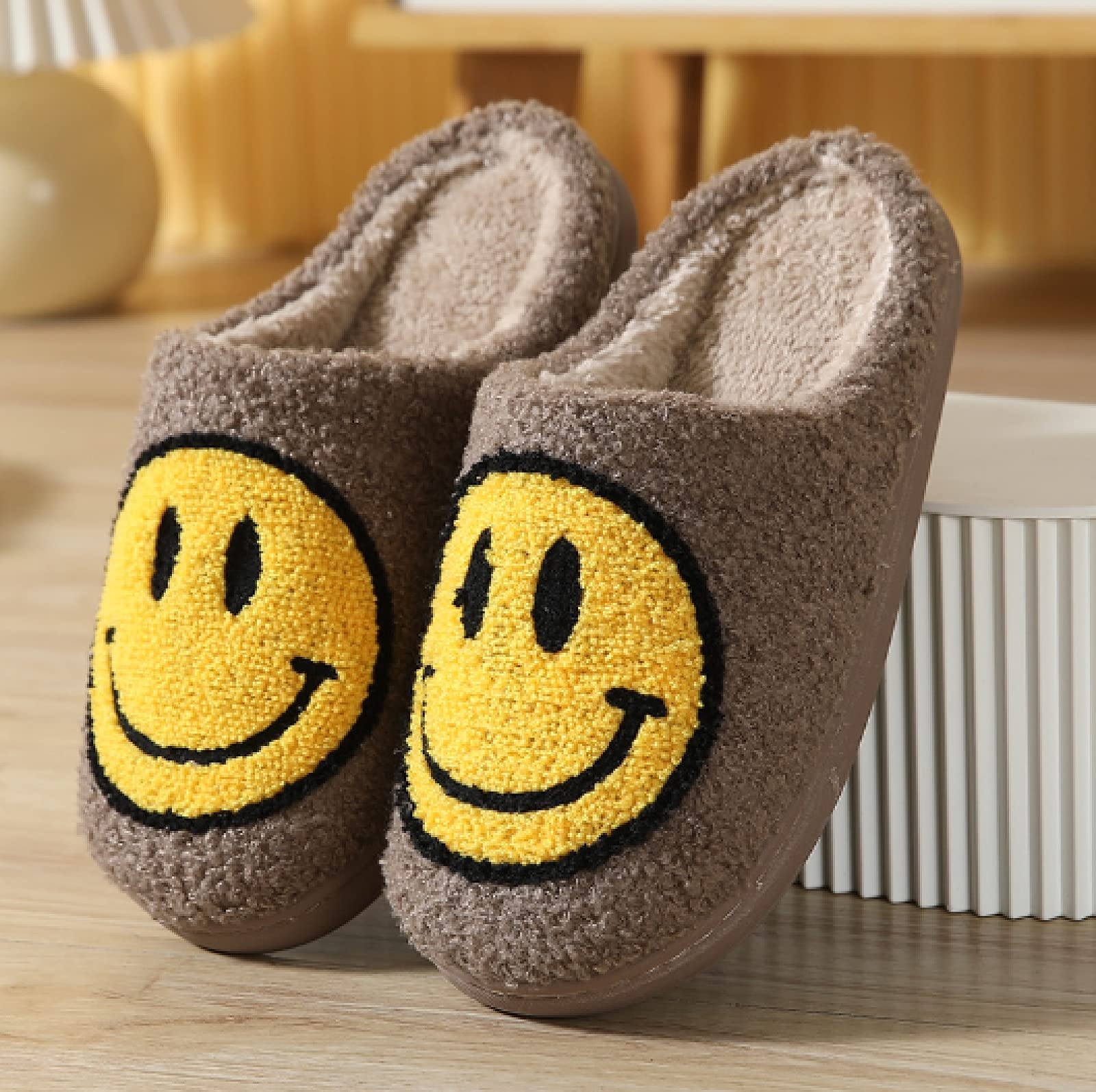 Oceanic Inc Happy Face Slippers Taupe