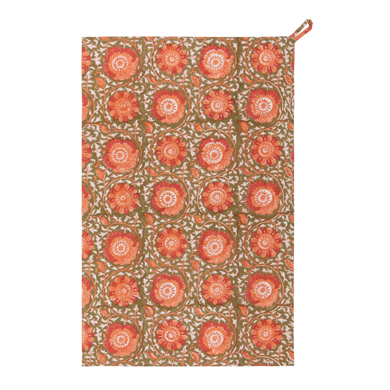 Danica Heirloom Zinnia Block Print Dishtowel
