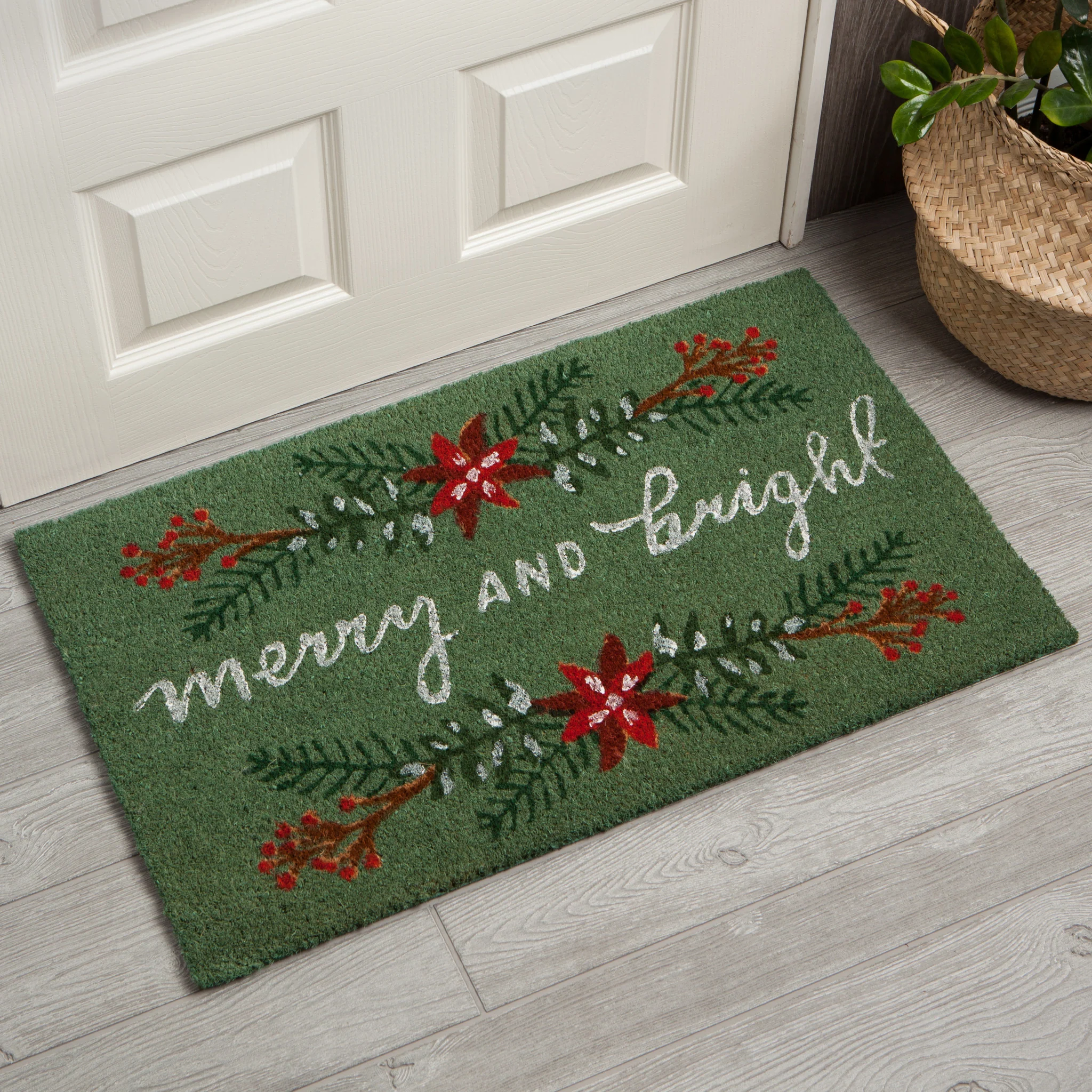 Danica Poinsettia Coir Fiber Doormat