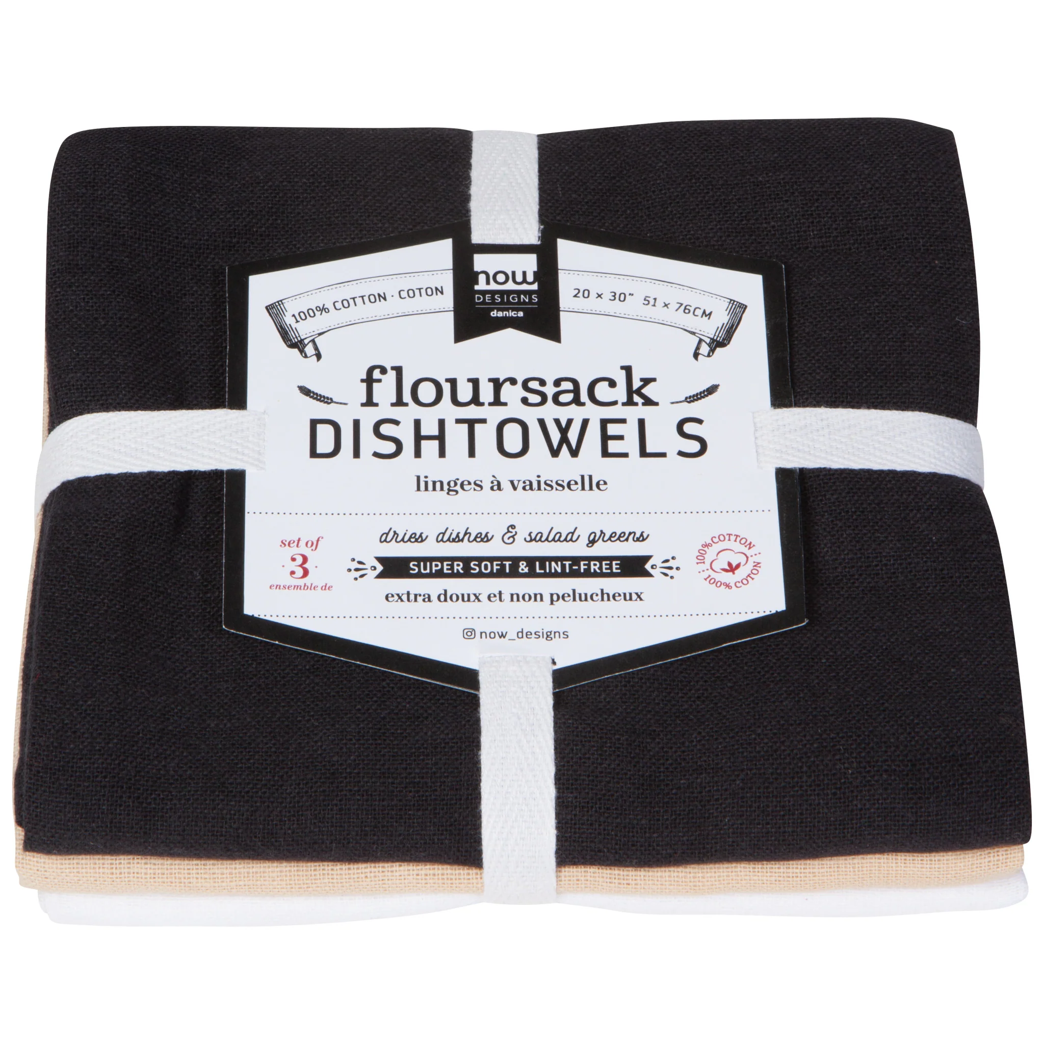 Now Designs Black Oyster White Floursack Dishtowels (Set of 3)