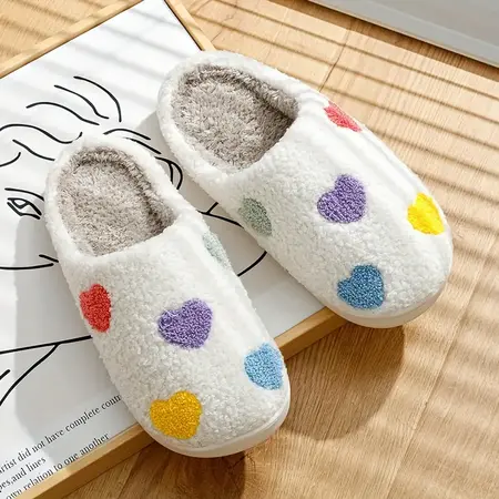 Oceanic Inc Sherpa Rainbow Hearts Slippers