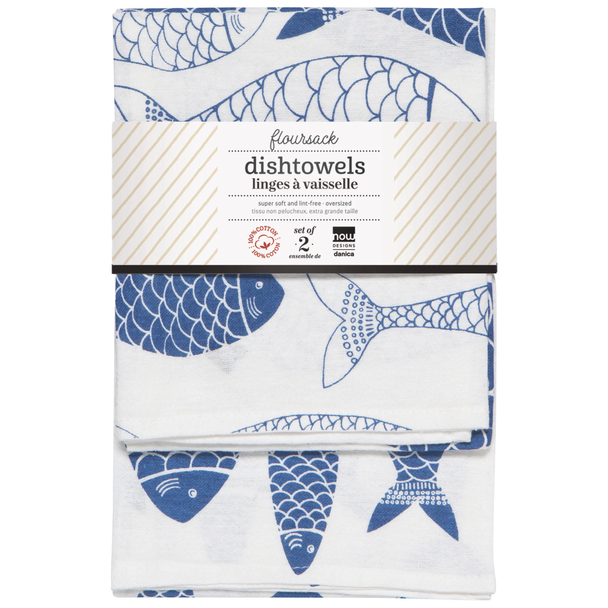 Now Designs Fish Print Royal Blue Floursack Dishtowels (Set of 2)