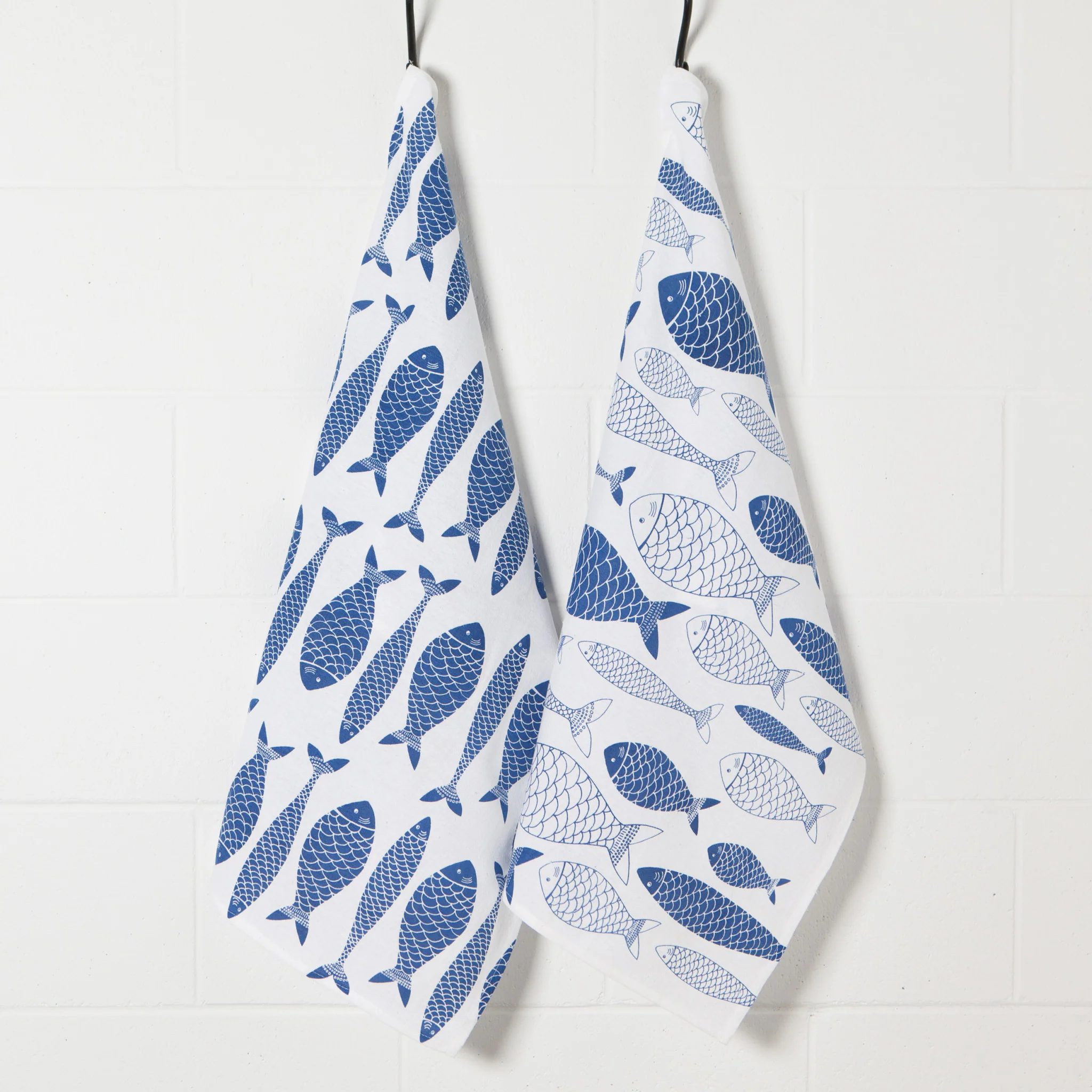Now Designs Fish Print Royal Blue Floursack Dishtowels (Set of 2)