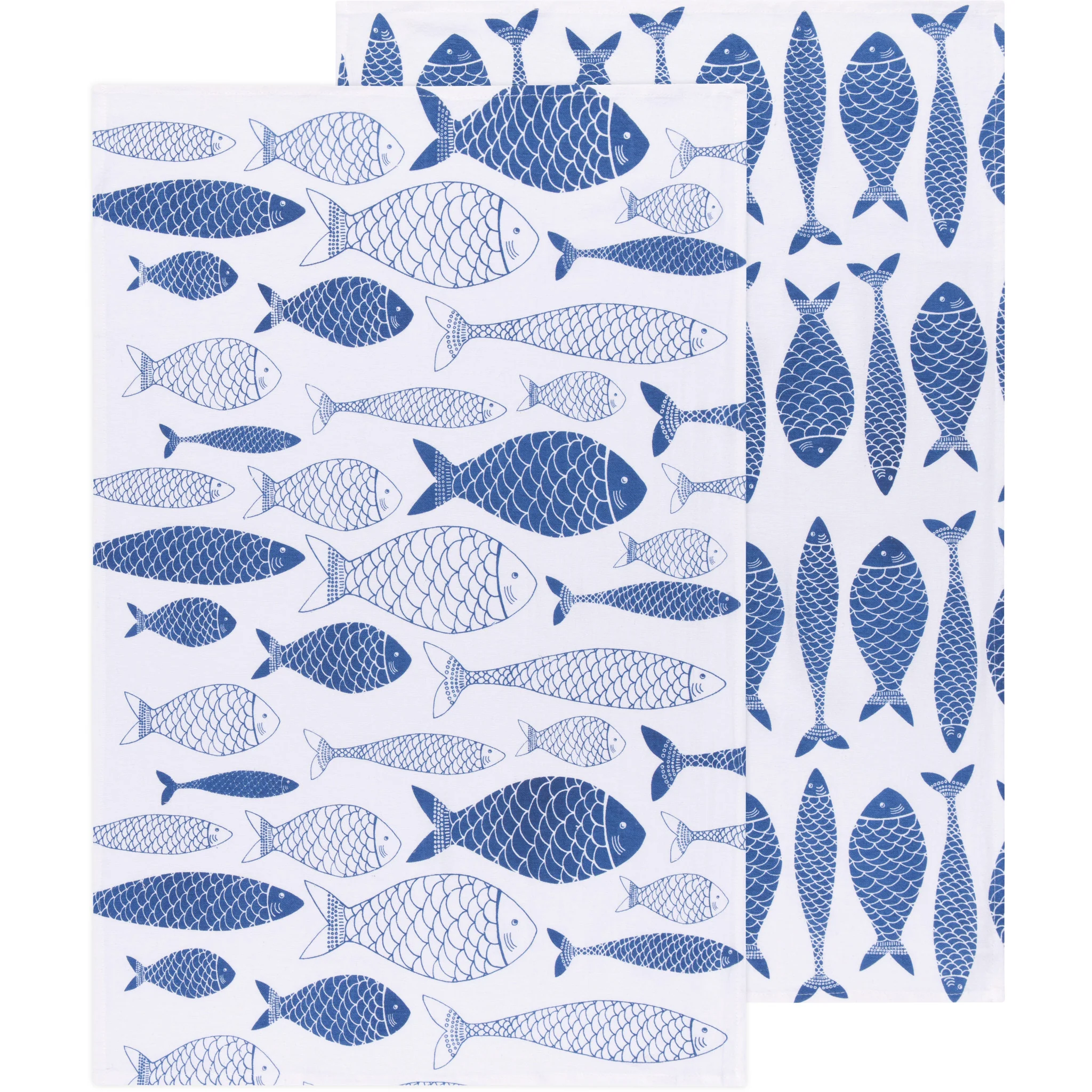 Now Designs Fish Print Royal Blue Floursack Dishtowels (Set of 2)