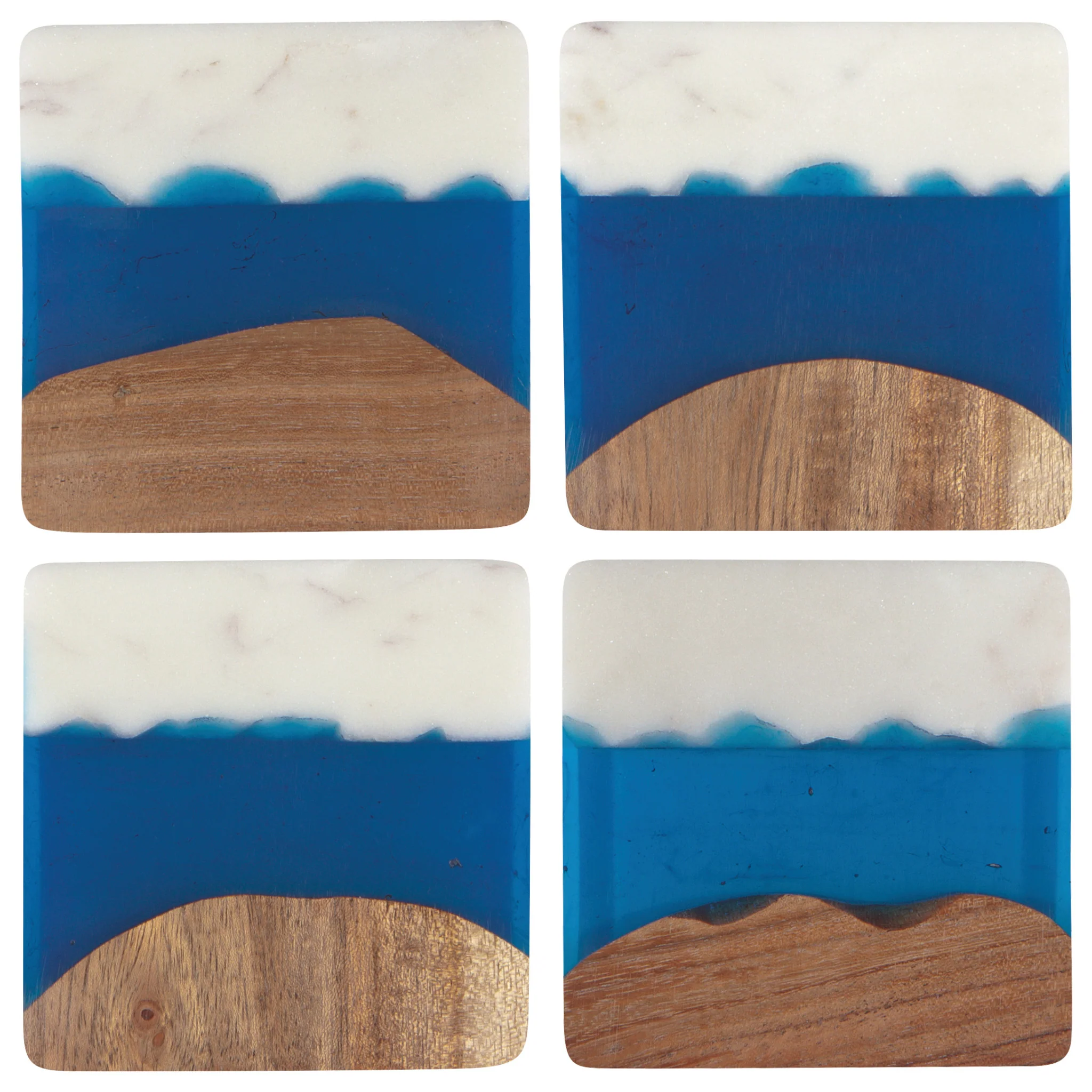 Danica Heirloom Skyline Azure Marble Wood Coasters (Set of 4)