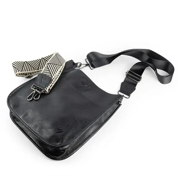 Prene LOVE Oakville Messenger Bag, Vegan Leather Black