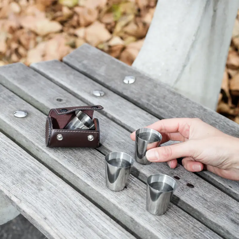 Kikkerland Shot Glasses With Leather Case
