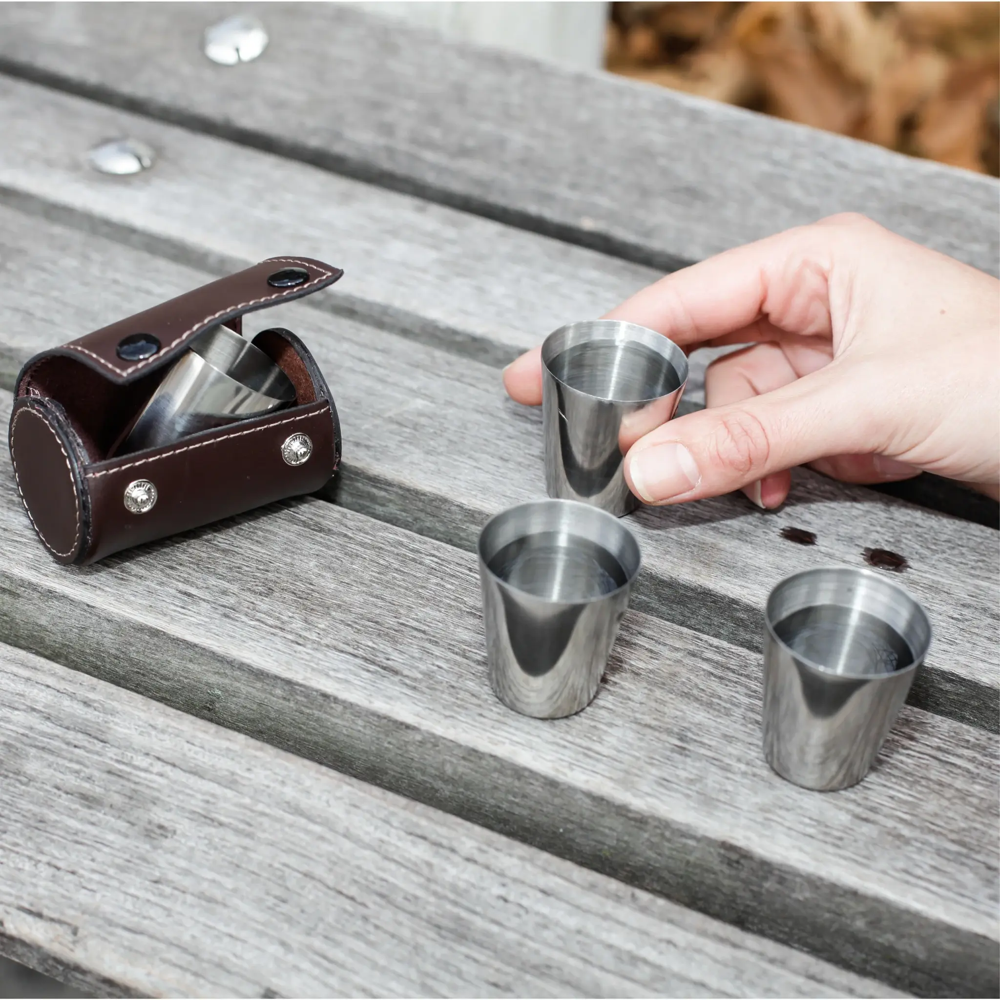 Kikkerland Shot Glasses With Leather Case