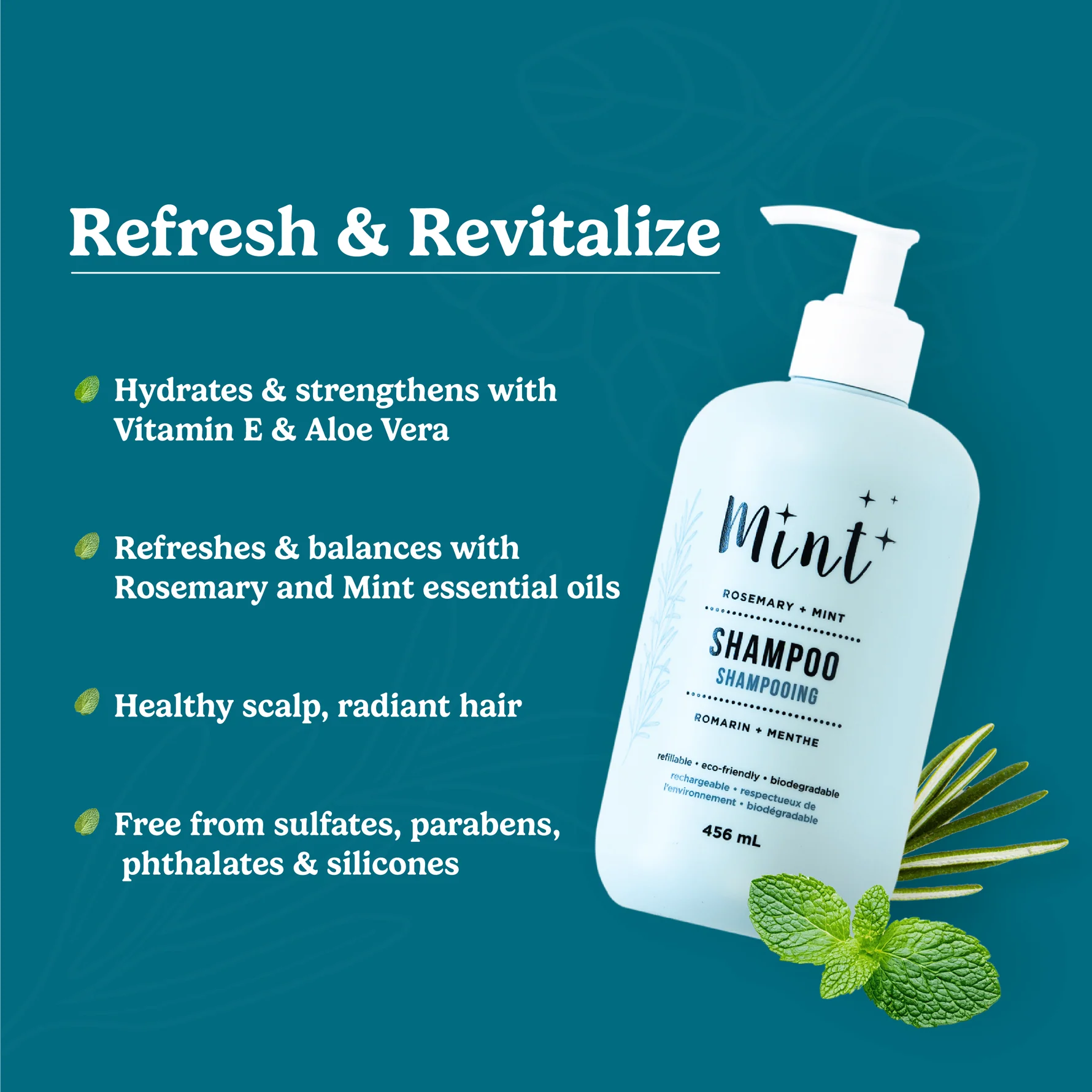 Mint Cleaning Rosemary + Mint Natural Shampoo (456ml)