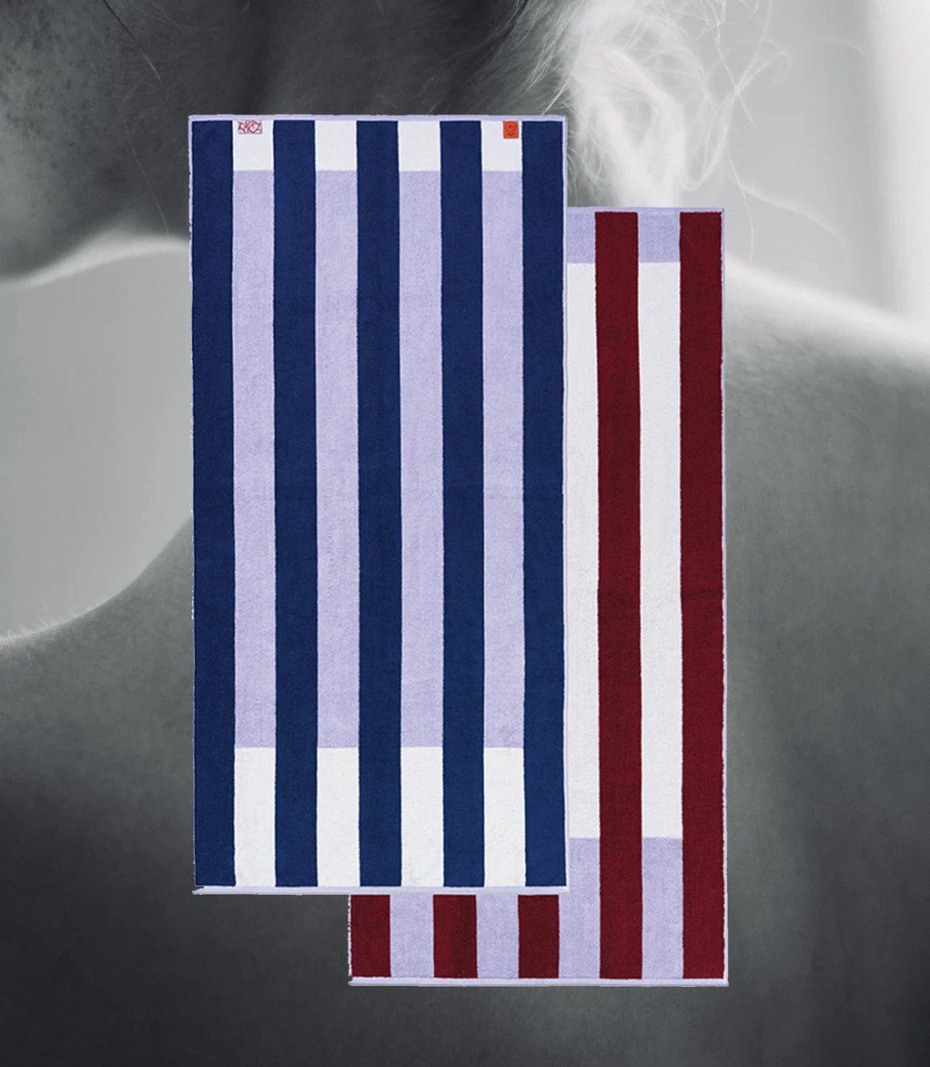 Typical Offset Stripe Lilac, Navy + White Stretch Bath Towel