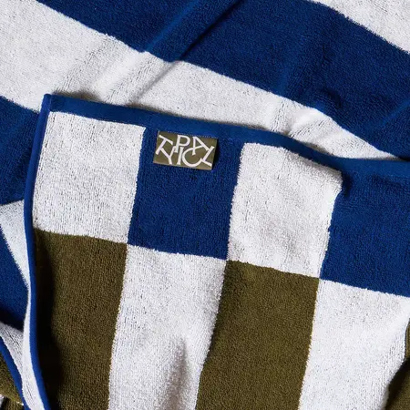 Typical Offset Stripe Navy, Moss + White Stretch Bath Towel