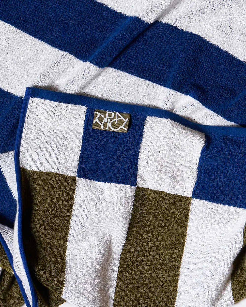 Typical Offset Stripe Navy, Moss + White Stretch Bath Towel