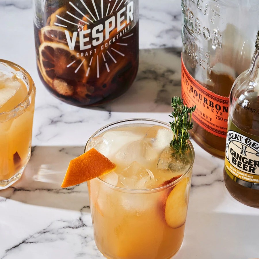 Vesper Bourbon Peach Smash Cocktail Jar