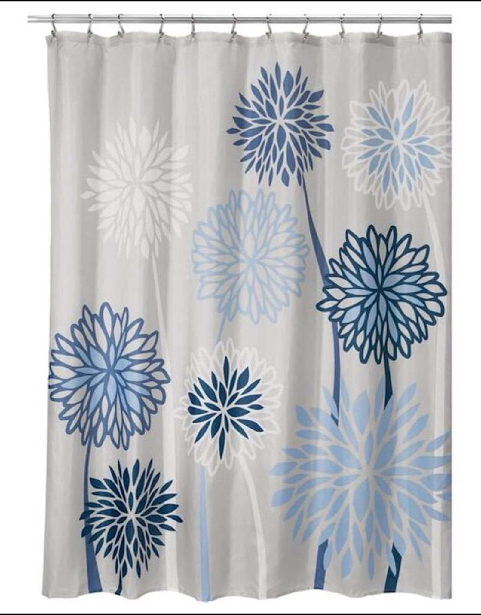 71920 Shower Curtain Zinnia Floral Sc Gray Blue A Monkey Tree Emporium