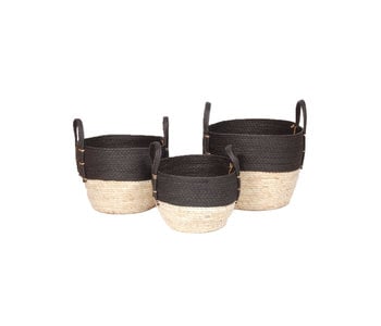 Medium Black and Natural Braided Basket