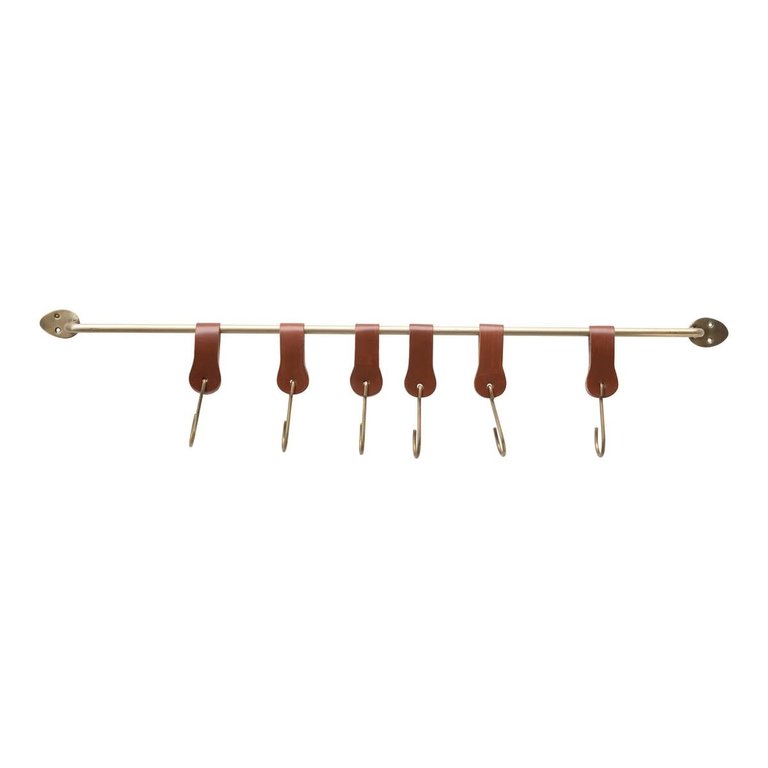 Creative Co-Op Metal and Leather Wall Hook with Hooks (6)