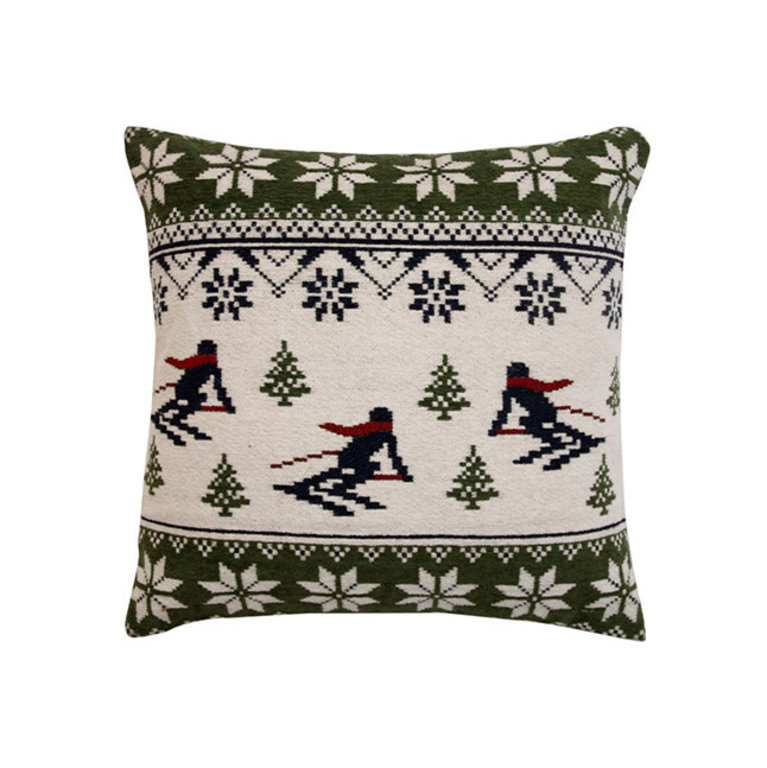 North American Country Home Nordic Skiers Woven Cushion