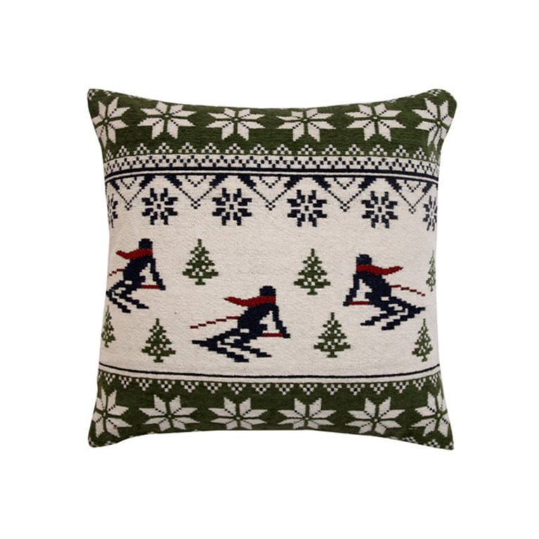 North American Country Home Nordic Skiers Woven Pillow