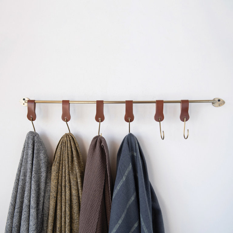 Creative Co-Op Metal and Leather Wall Hook with Hooks (6)