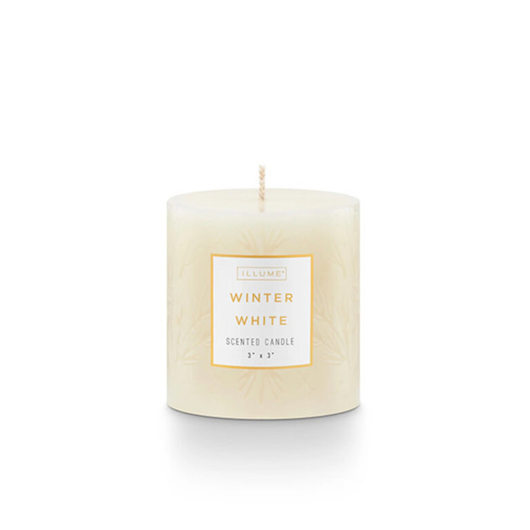 illume White Winter Pillar Candle