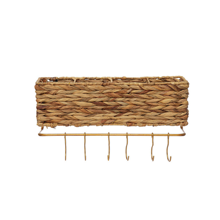 Wall basket with hooks