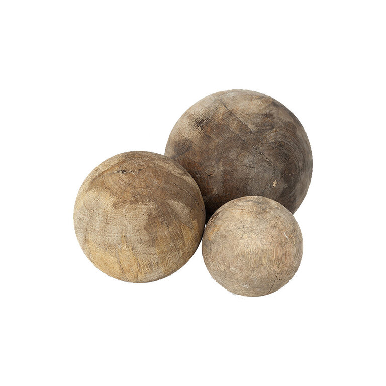 Set of 3 Natural Wood Decorative Spheres