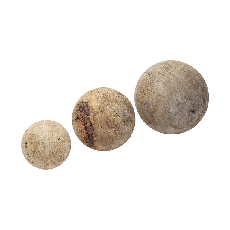 Set of 3 Natural Wood Decorative Spheres