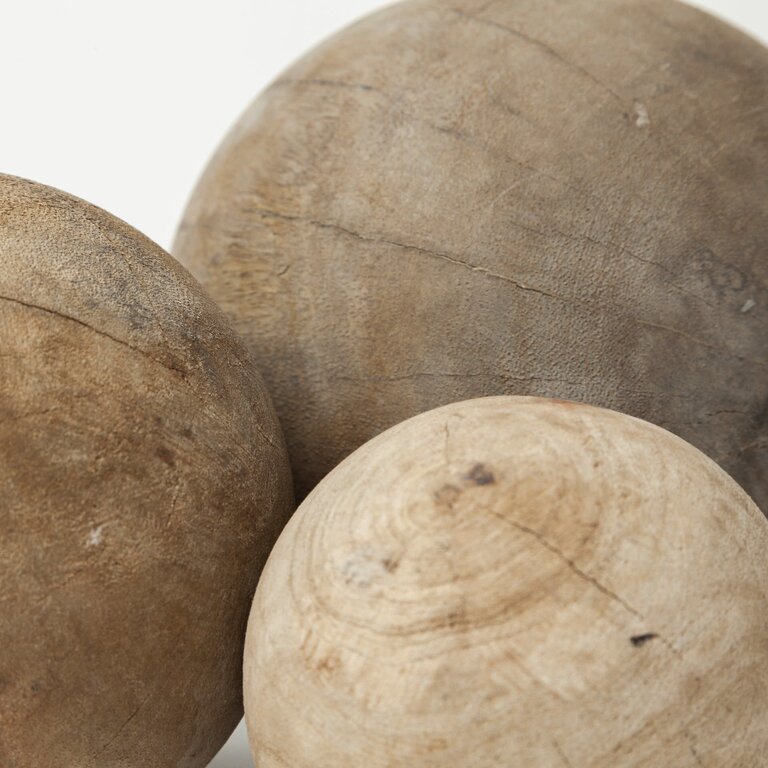 Set of 3 Natural Wood Decorative Spheres