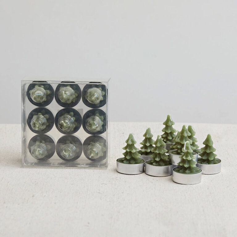 Set of 9 Tree tealight candles - Evergreen