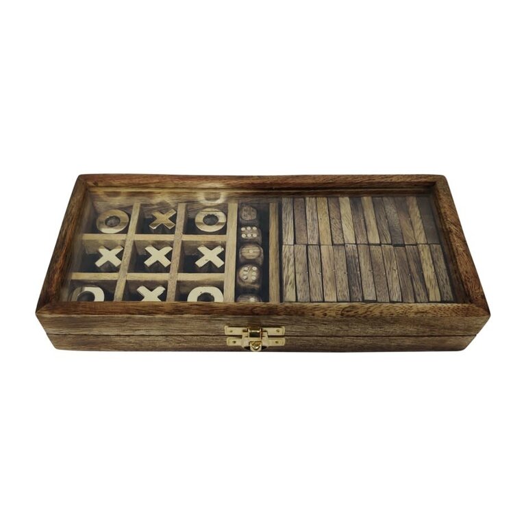 Table games box: Tic-tac-toe, dice and Dominoes