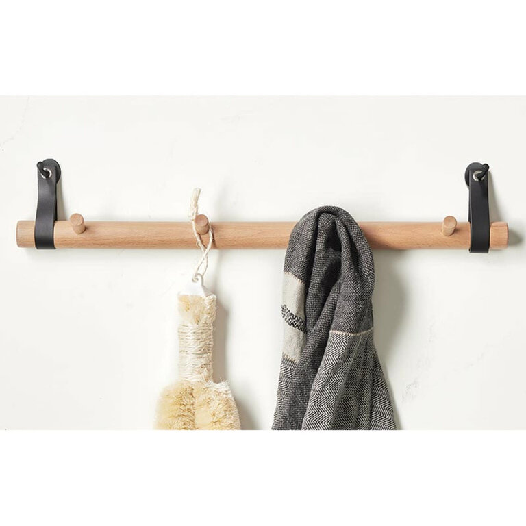 Wall hook - Black leather straps