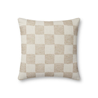 Loloi Rugs Check Beige Pillow- Feathers