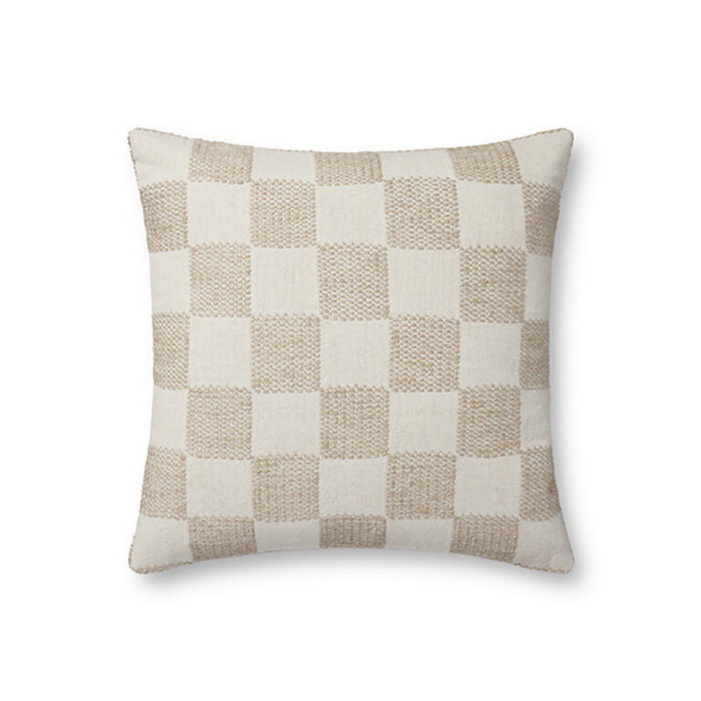 Loloi Rugs Check Beige Pillow- Feathers