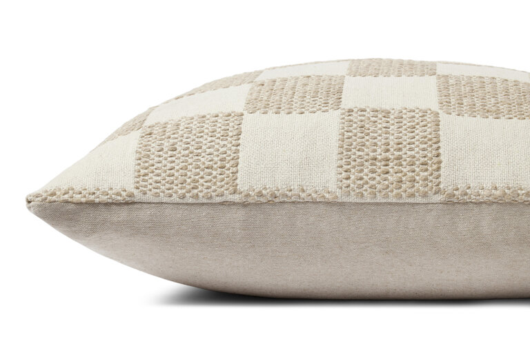 Loloi Rugs Check Beige Pillow- Feathers