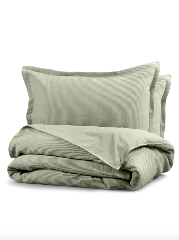 Sophia Corduroy Cotton Duvet Cover - Sage- Queen