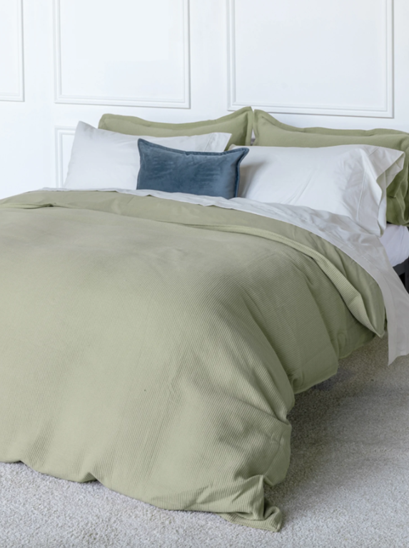 Sophia Corduroy Cotton Duvet Cover - Sage- Queen