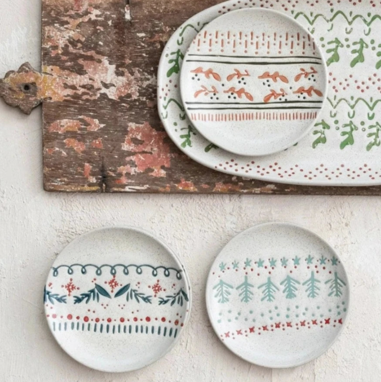 Assiette imprimé vintage - Turquoise