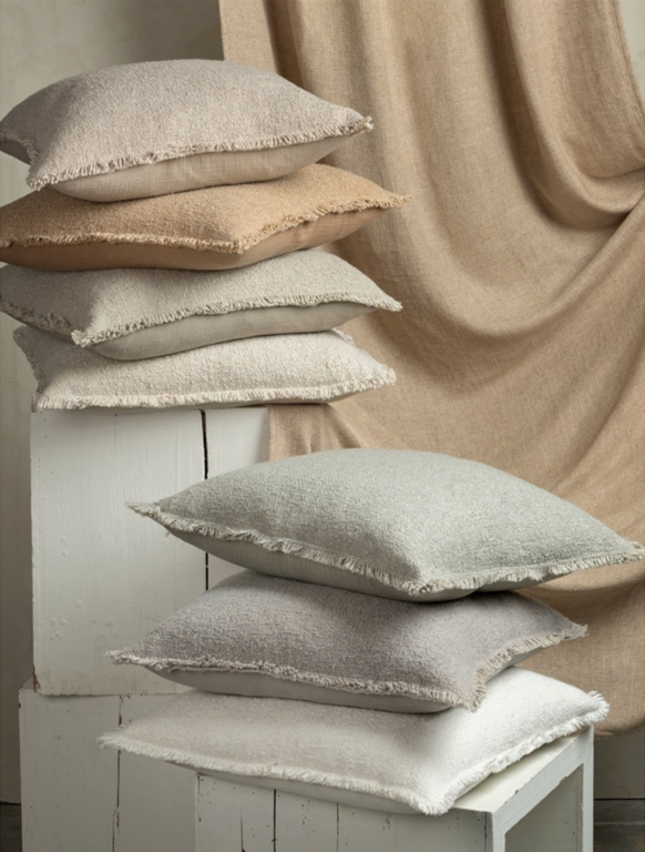 Coussin Bouclé à franges - Sable doux