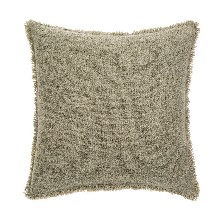 Coussin Bouclé à franges - Gris sauge