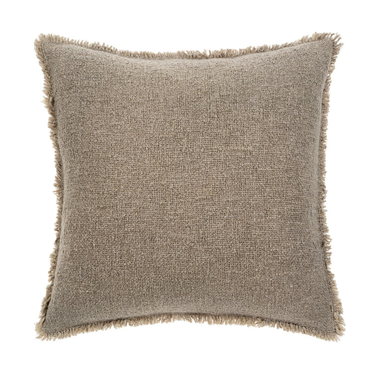 Fringed Boucle Pillow - Taupe