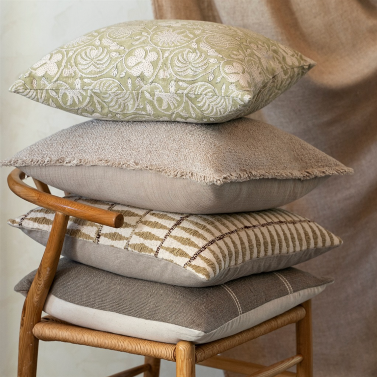 Fringed Boucle Pillow - Taupe