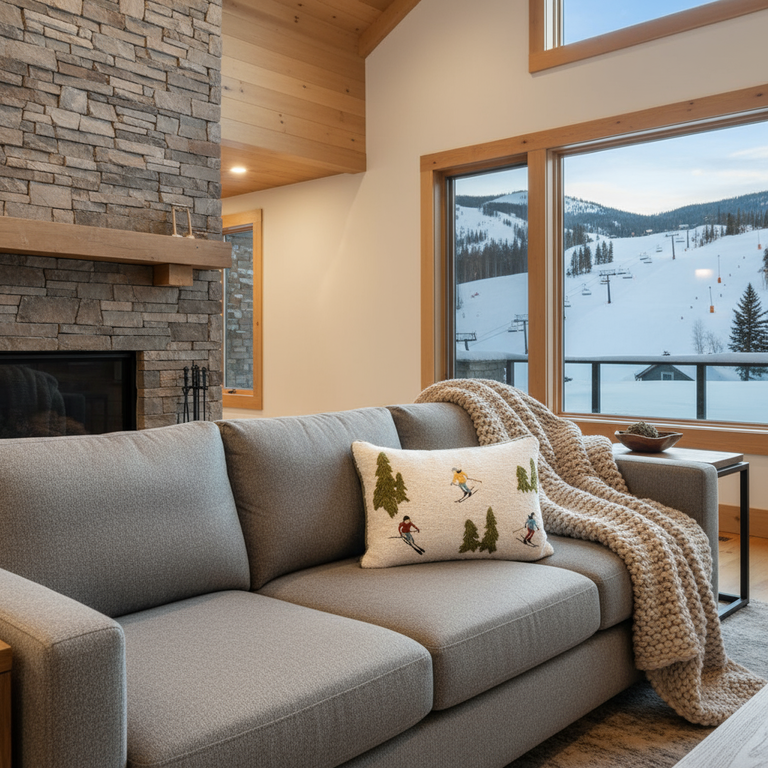 Ski Scene Curly Pillow