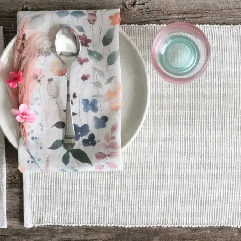 Set of 4 ribbed cotton placemats - Natural