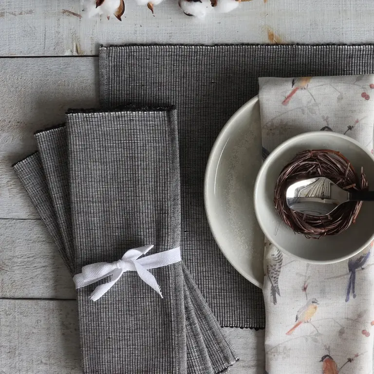 Set of 4 ribbed cotton placemats - Black