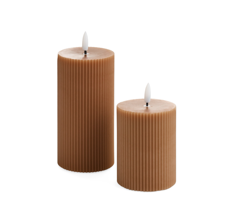 LED Ribbed Pillar Candle