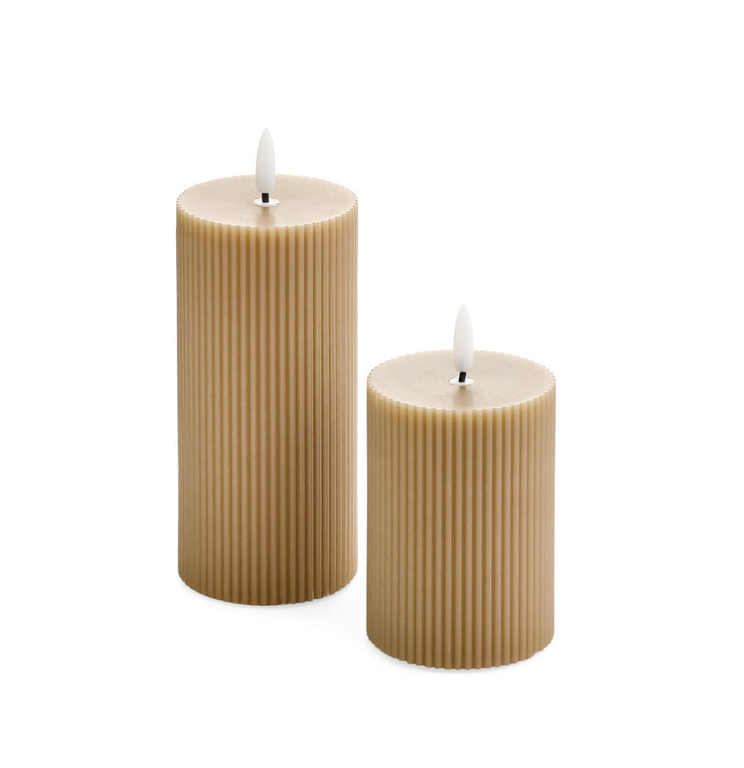 LED Ribbed Pillar Candle